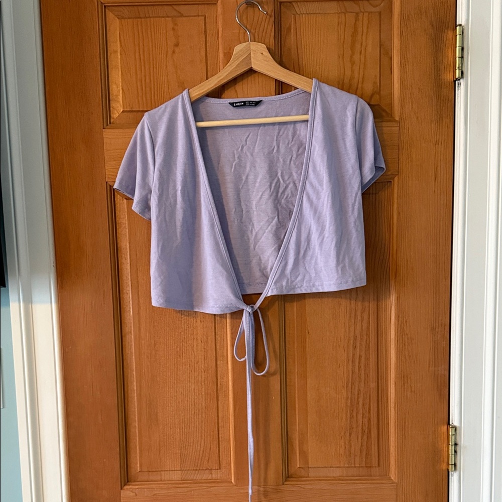 Shein Size Small Women's Teen Girl Light Purple Tie-Front Crop Top Shirt